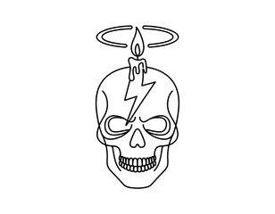 Edgy Skull Line Art with Burning Candle, Electric Lightning Bolt, and Minimalist Aura Illustration
