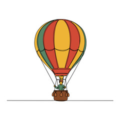 Colorful hot air balloon with pilot flying against a white background  