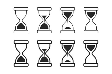 Hourglass set. Collection of sand timers. Minimalist and clean design, isolated on white background. Suitable for infographics, time management concepts, productivity visuals, educational materials.
