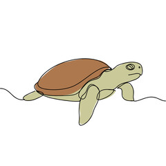 Line drawing of a turtle swimming with a detailed shell  