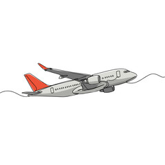Airplane in flight with red tail against a white background  