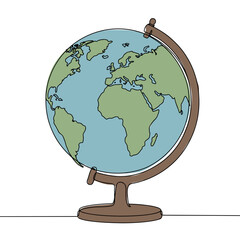 Globe in a simple design with blue oceans and green continents  