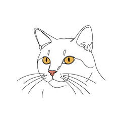 Cat illustration with yellow eyes and simple line art design  