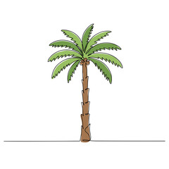Cartoon palm tree with green leaves and brown trunk on white background  