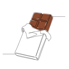 Melting chocolate bar with wrapper in minimalist line art style  