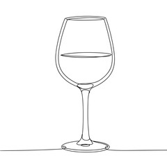 Minimalist outline of a wine glass with water on a clean surface  