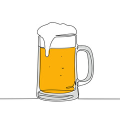 Beer mug with foam filled with golden lager on white background  