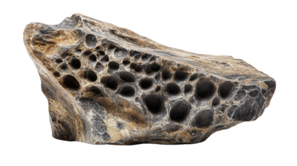 Dinosaur bone fragment background isolated on a Transparent background, PNG file.