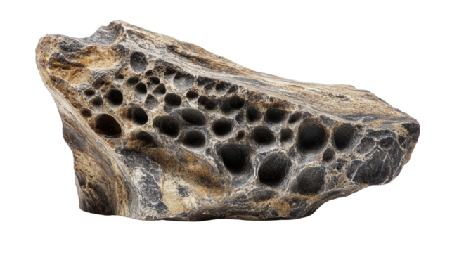 Dinosaur bone fragment background isolated on a Transparent background, PNG file.