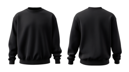 black sweatshirt mockup front and back view isolated on white background for brand presentation