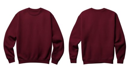 maroon sweatshirt mockup front and back view isolated on white background for brand presentation
