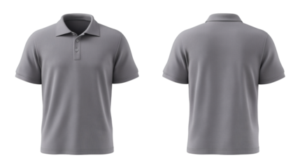 Grey polo shirt mockup front and back view isolated on white background for brand presentation