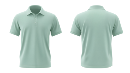 green polo shirt mockup front and back view isolated on white background for brand presentation