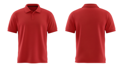  stylish red polo shirt mockup front and back view isolated on white background for brand presentation