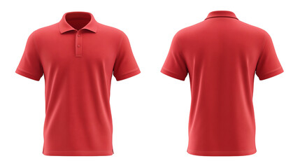Red polo shirt mockup front and back view isolated on white background for brand presentation