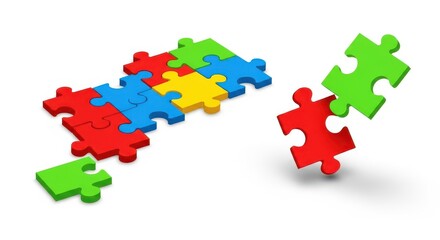 Fototapeta premium Colorful Puzzle Pieces Coming Together Teamwork Solution Concept Illustration Art