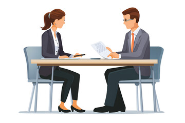 Confident professionals collaborating on documents at a modern office meeting table, discussing business strategy.