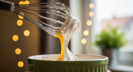 Whisking egg yolks for baking delight a close-up macro shot of culinary preparation