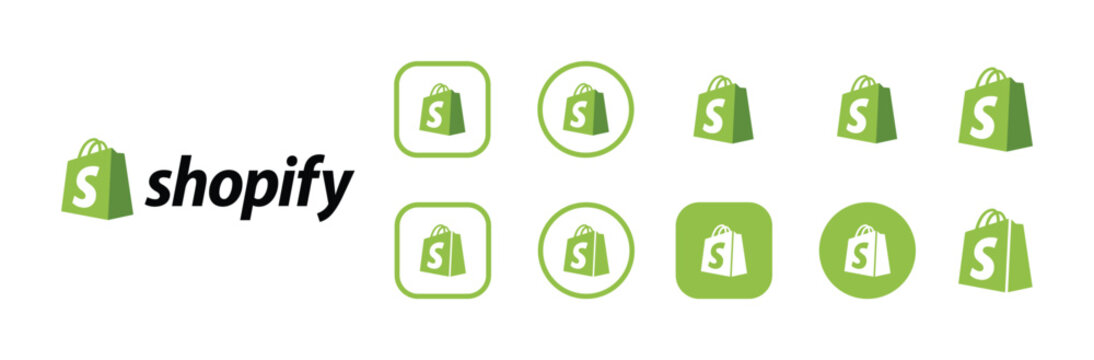 Set of vector shopify social network icons on transparent background. EPS and PNG images.