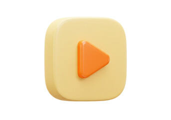 Yellow play button PNG isolated on transparent background, 3D render icon for video streaming and multimedia content