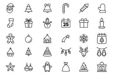 Christmas  icon set. Holiday symbol. Line Xmas icons collection. Editable stroke. Christmas outline icon set. vector illustration. 