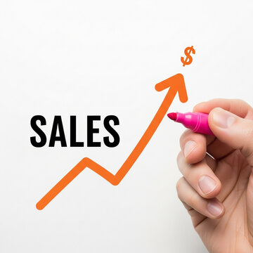 Hand drawing an upward trending sales graph with a dollar sign