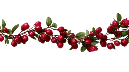 Cranberry garland background isolated on a Transparent background, PNG file.