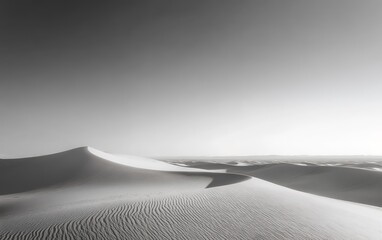 Monochrome landscape of sweeping sand dunes with intricate ripple patterns, showcasing the stark beauty and minimalism of desert scenery