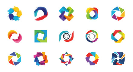 Abstract Colorful Logo Collection: Modern Vector Designs featuring Dynamic Circular and Geometric Shapes, Artistic Brushstrokes, and Creative Symbols for Branding and Identity., Flat Vector Elements,
