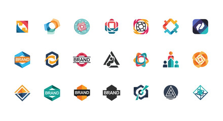 Modern Abstract Colorful Logo Design Collection for Branding and Corporate Identity, Featuring Geometric Shapes and Minimalist Styles, Flat Vector Elements, Vector Illustration, Simple Vector,