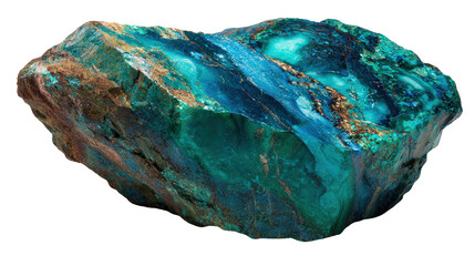 Chrysocolla chunk background isolated on a Transparent background, PNG file.