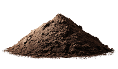 A close-up of a brown, granular substance piled up against a stark black background