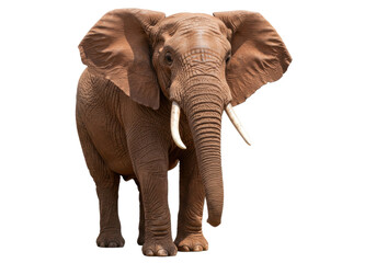 Isolated elephant, large mammal with tusks and trunk, standing tall against a clean background