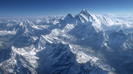 Obraz premium Realistic shot of an aerial view showing the majestic himalayan peaks, including mount everest in perspective. Ai generated