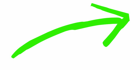 Bright green curved arrow pointing right direction with playful design