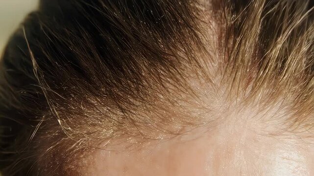 Close-up shot of a person's scalp showing hair and skin texture
