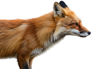Isolated Red Fox in Profile, Focused and Alert, Striking Wildlife Animal Portrait, Mammal