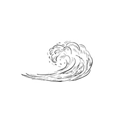 Sea wave. Black and white graphics, vector illustrations, hand-drawn illustrations. For prints and stickers, postcards, posters and banners, packaging, and more.