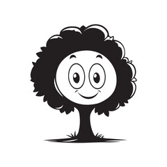 Vector illustration of cartoon face icon with beautiful tree background.