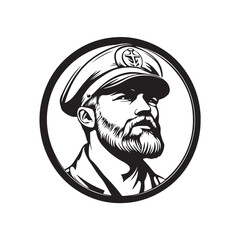 Cartoon style captain head vector illustration with stern expression and strong character