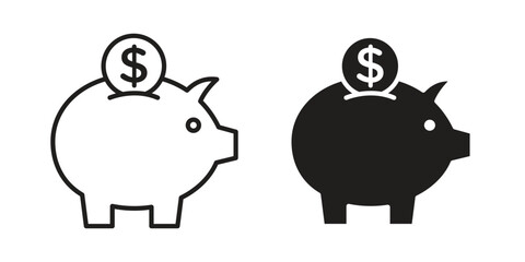 Piggy bank icon outline illustration sign
