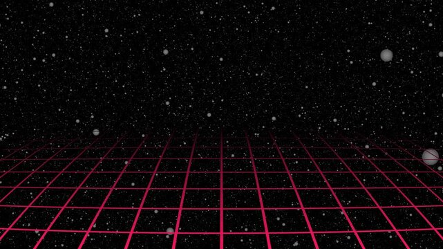 A futuristic and vibrant magenta gradient grid animation set against a stunning outer space starfield background. Perfect for use in sci-fi projects, motion graphics, digital presentations, etc.