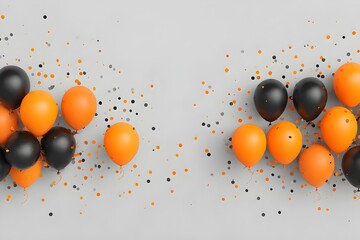 Halloween background with orange and black balloons and confetti
