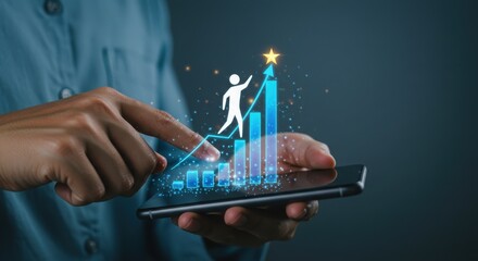 Person uses smartphone to visualize business growth and success