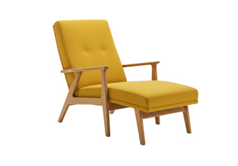 Yellow armchair isolated on white, mid-century modern lounge chair with wooden frame for living room or office waiting area