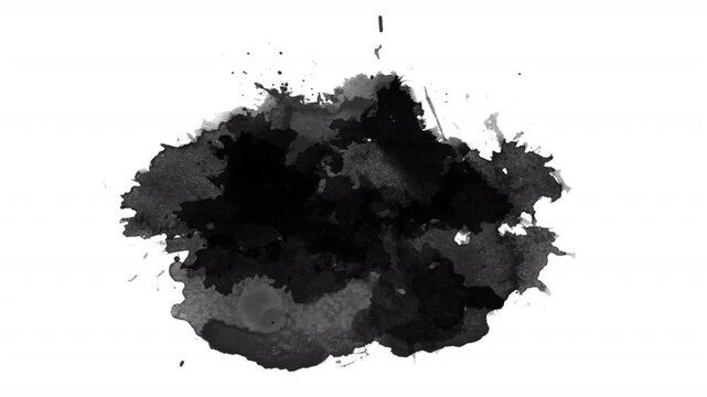 Dark watercolor ink blotch on white is suitable for halloween designs, spooky themes, gothic graphics, and dramatic artistic projects.