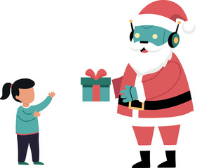 Robot Santa Giving Gift to Child