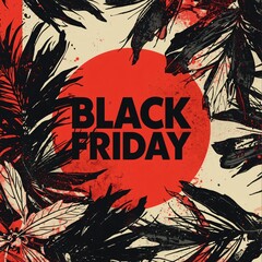 Dynamic Black Red Bold Minimal Background for Black Friday Holiday Advertising Graphics with Nature-Inspired Abstracts