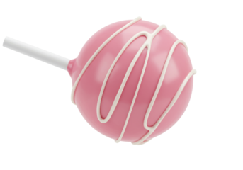 Pink cake pop with white drizzle isolated, sweet dessert treat for party favors and celebrations PNG