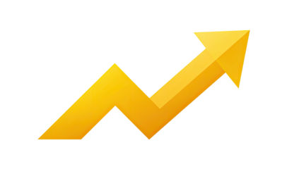 Isolated illustration gold arrow pointing upwards against a black background